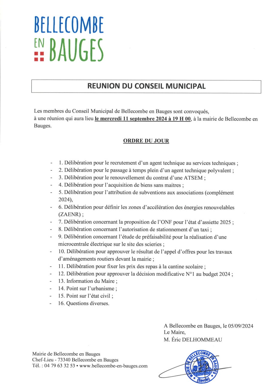 Ordre du jour du prochain conseil municipal