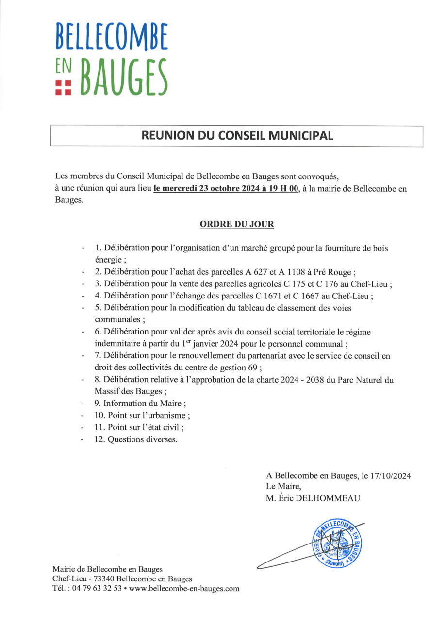 Ordre du jour du prochain conseil municipal