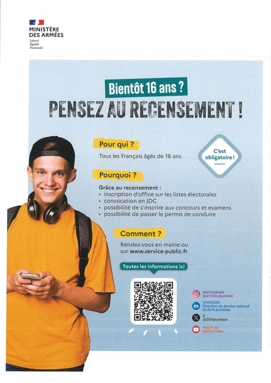 Recensement des jeunes de plus de 16 ans