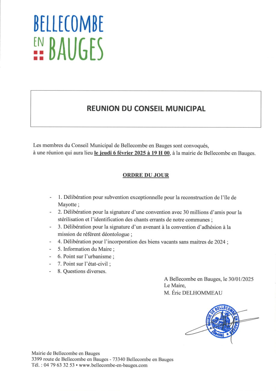 Ordre du jour du prochain conseil municipal